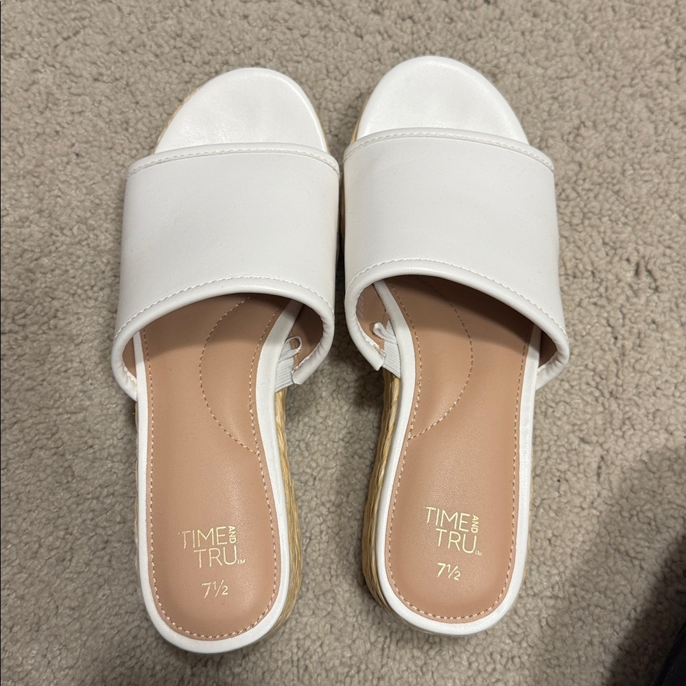Time and Tru Women's Raffia Platform Slide Sandals-Size 7.5-White - Picture 2 of 4